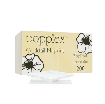 Poppies White Cocktail Napkins 2 Ply – Pack of 2000 | Disposable Catering & Bar Napkins
