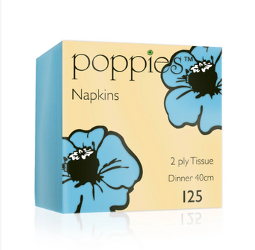 Poppies Baby Blue Napkins 40cm 2 Ply – Pack of 2000 | Disposable Catering & Table Napkins