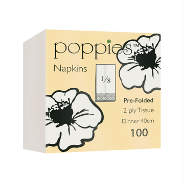 Poppies White Napkins 40cm 2 Ply 8 Fold – Pack of 2000 | Disposable Catering & Table Napkins